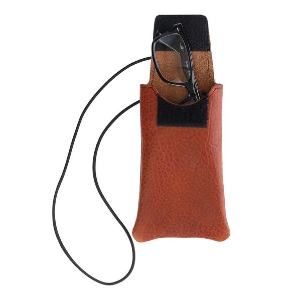 Boston Leather Textured Bison Leather Eyeglass Case with Neck String - Picture 3 of 3